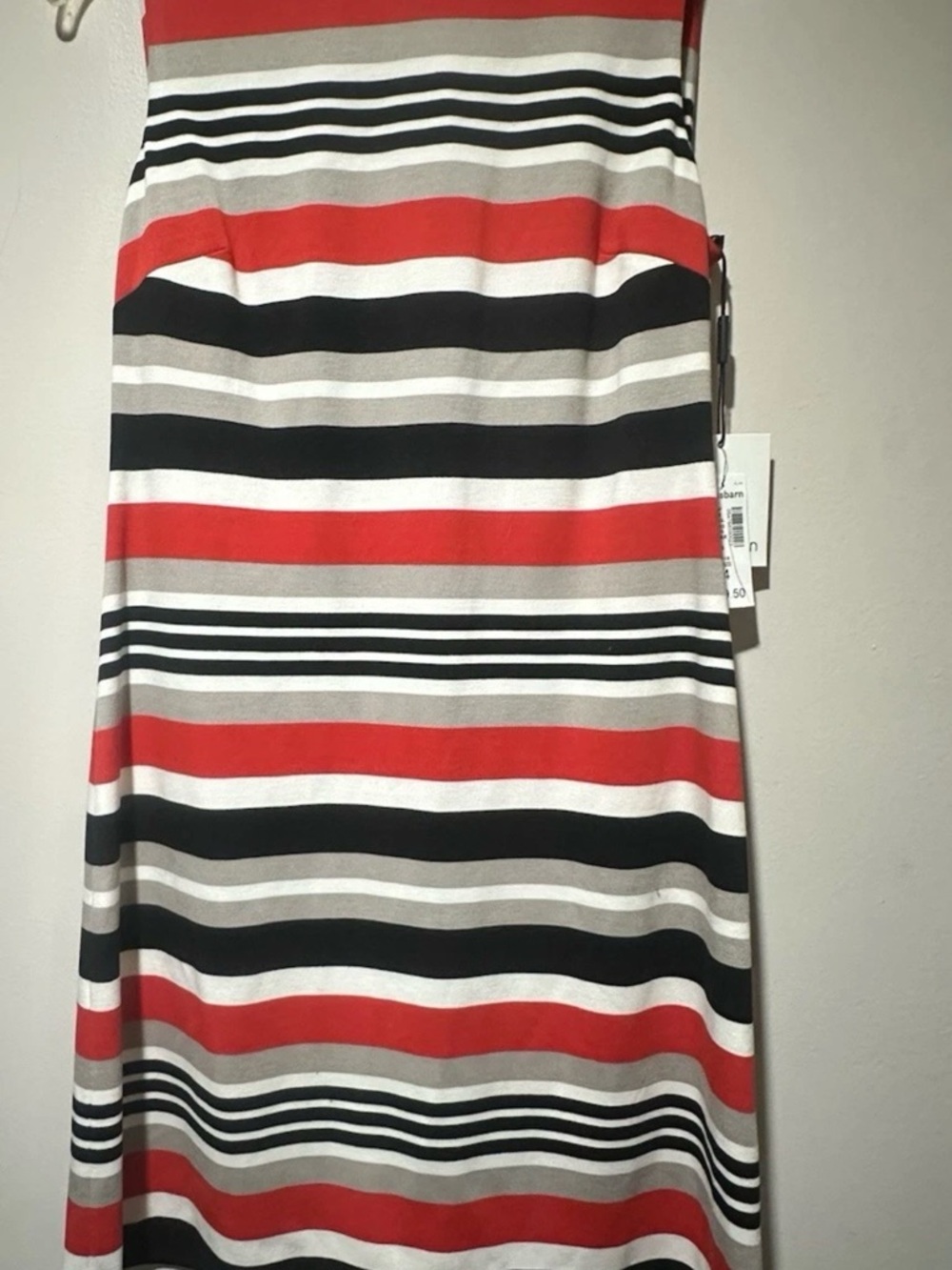 Calvin Klein Red, Black & Gray Striped Maxi Dress